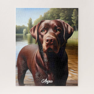 Chocolate Labrador and Lake Jigsaw Puzzle