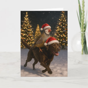 Chocolate Labrador and Partridge Christmas c Holiday Card