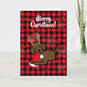 Chocolate Labrador and Santa Christmas Cartoon Holiday Card