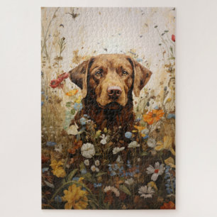 Chocolate Labrador and wildflowers Jigsaw Puzzle