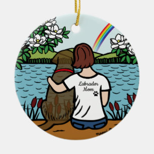 Chocolate Labrador Angel and Mum Brown Ceramic Ornament