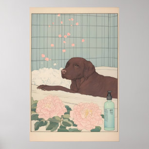 Chocolate Labrador Bathroom Print Japanese Ukiyo-e