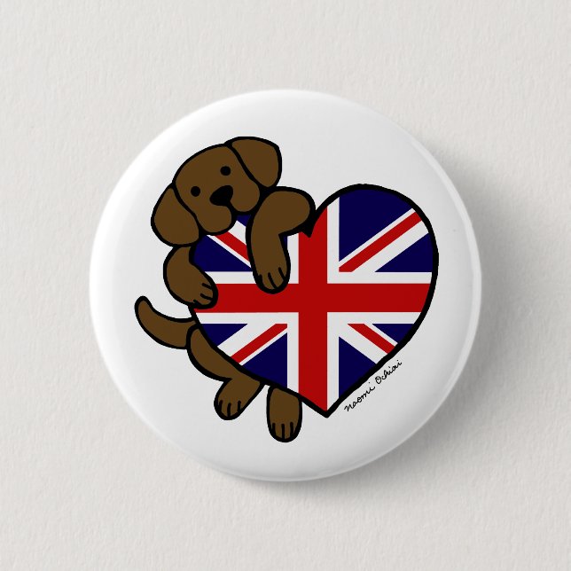 Chocolate Labrador British Heart 6 Cm Round Badge (Front)