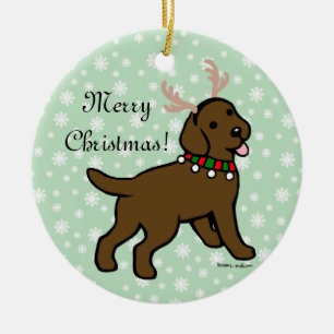 Chocolate Labrador Christmas Antlers Ceramic Ornament