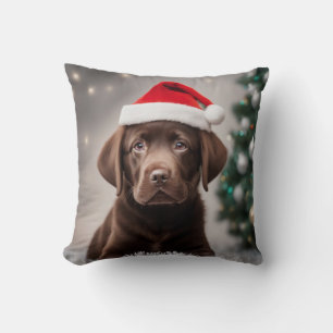 Chocolate Labrador Christmas Cushion