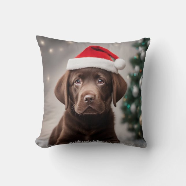 Chocolate Labrador Christmas Cushion (Front)