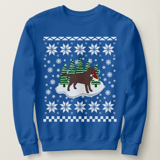 Chocolate Labrador Christmas Evergreen Snowflakes Sweatshirt (Design Front)