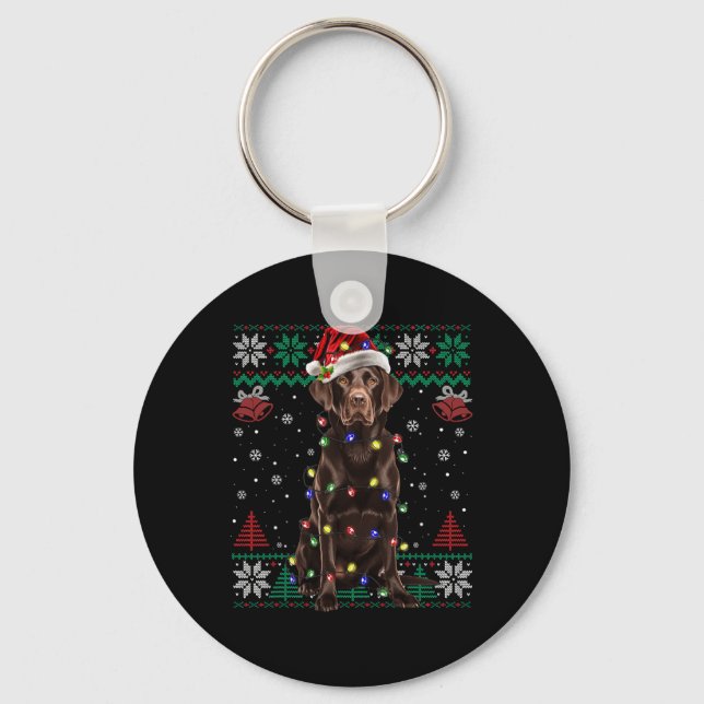 Chocolate Labrador Christmas Santa Ugly Sweater Do Key Ring (Front)