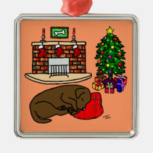 Chocolate Labrador Christmas Tree Illustration Metal Tree Decoration