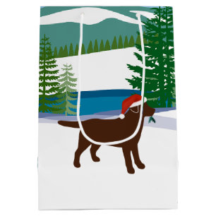 Chocolate Labrador Christmas Winter View Medium Gift Bag