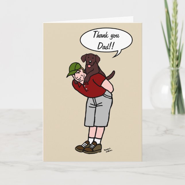 Chocolate Labrador Daddy in Red Father's Day Card (Front)
