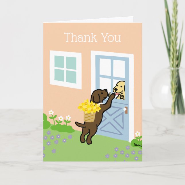 Chocolate Labrador Daffodils Spring Thank you Card (Front)