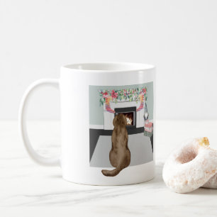 Chocolate Labrador Dog Christmas Fireplace Scene Coffee Mug