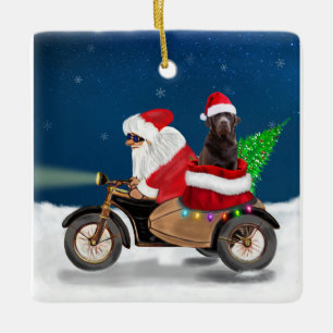 Chocolate Labrador Dog Christmas Santa Claus Ceramic Ornament