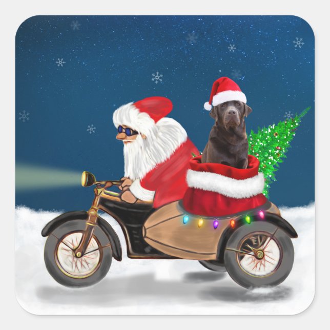 Chocolate Labrador Dog Christmas Santa Claus  Square Sticker (Front)