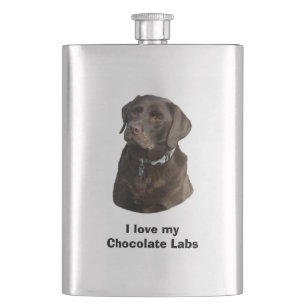 Chocolate Labrador dog photo portrait Hip Flask