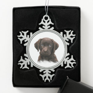 Chocolate Labrador Dog Snowflake Pewter Christmas Ornament