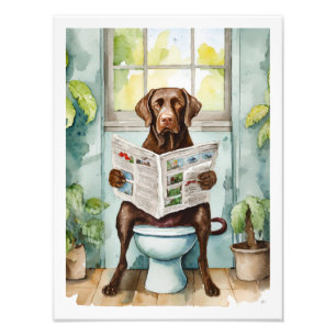 Chocolate Labrador Dog Toilet Photo Print