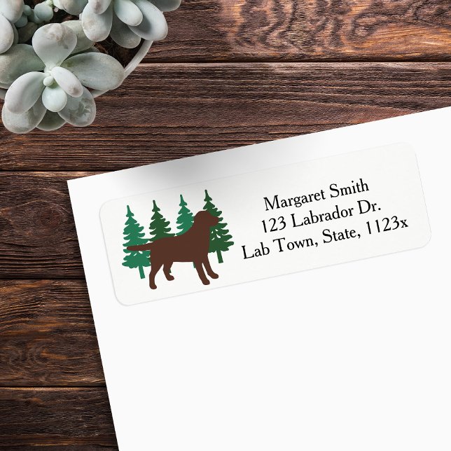 Chocolate Labrador Evergreen Return Address Label (Chocolate Labrador Outline Evergreen Trees Return Address Labels for Labrador Owners.  Silhouette.)