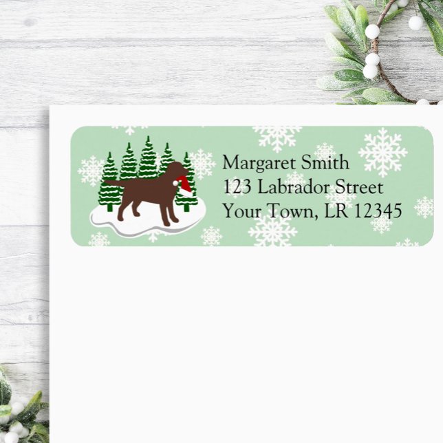 Chocolate Labrador Evergreen Return Address Label (Chocolate Labrador Evergreen Silhouette Design Return Address Label for Labrador Owners.)