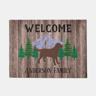 Chocolate Labrador Evergreen Trees Doormat Wood