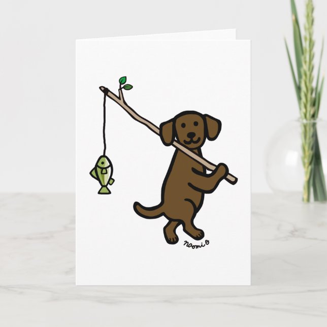 Chocolate Labrador Fishing Cartoon  Card (Front)
