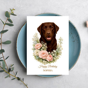 Chocolate Labrador Floral Portrait Card