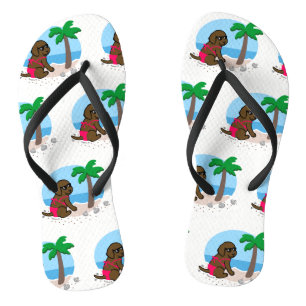 Chocolate Labrador Girl Summer Vacation Flip Flops