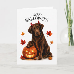 Chocolate Labrador Halloween Devil Dog Card