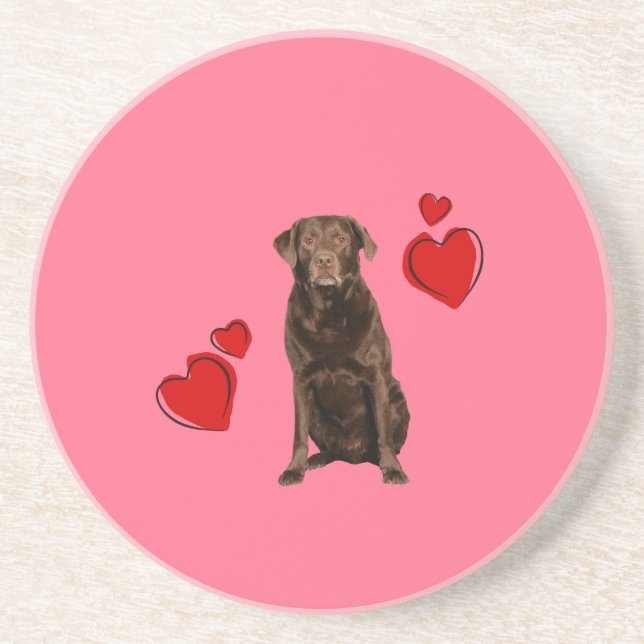 Chocolate Labrador Happy Valentine's Day Coaster (Front)