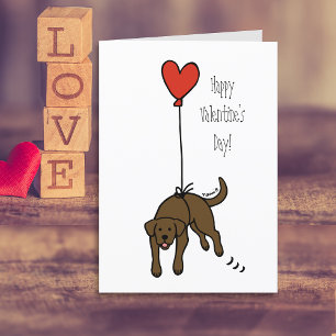Chocolate Labrador Heart Balloon Valentine Holiday Card