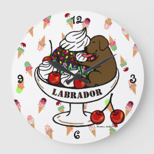 Chocolate Labrador & Ice Cream Sundae Large Clock