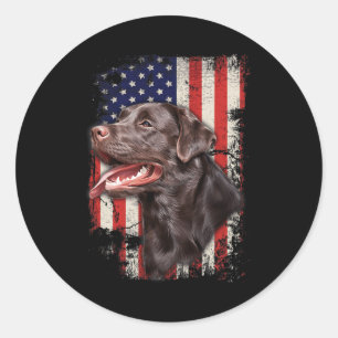 Chocolate Labrador Labs Patriotic American Flag 4t Classic Round Sticker