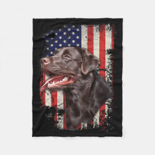 Chocolate Labrador Labs Patriotic American Flag 4t Fleece Blanket
