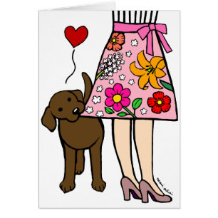 Chocolate Labrador & Mum's Skirt Cartoon