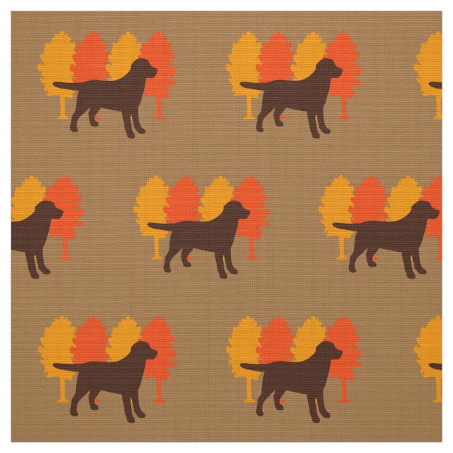 Chocolate Labrador Outline Autumn Trees Toffee Fabric (Swatch)