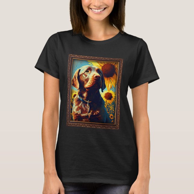 Chocolate Labrador Painting Sunflower Flower Mom W T-Shirt (Front)
