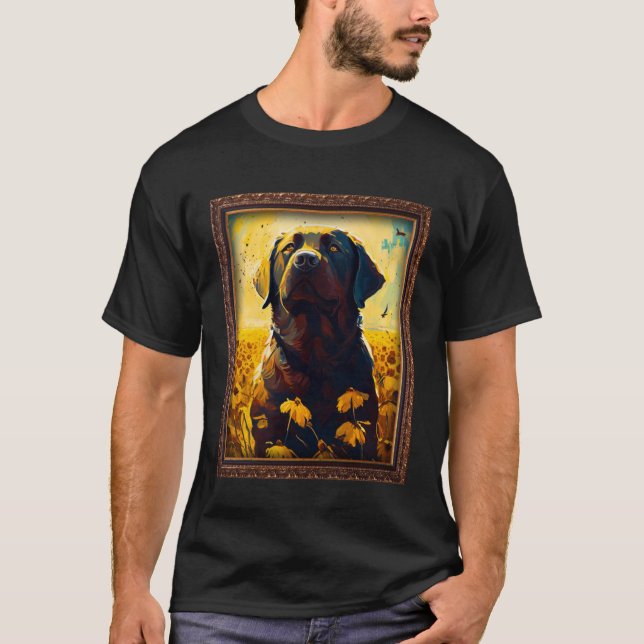 Chocolate Labrador Painting Sunflower Flower Mom W T-Shirt (Front)