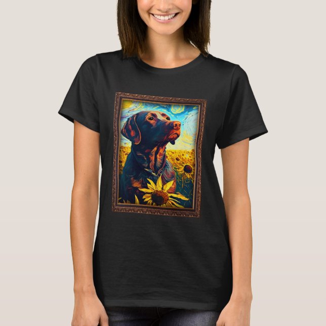 Chocolate Labrador Painting Sunflower Flower Mom W T-Shirt (Front)