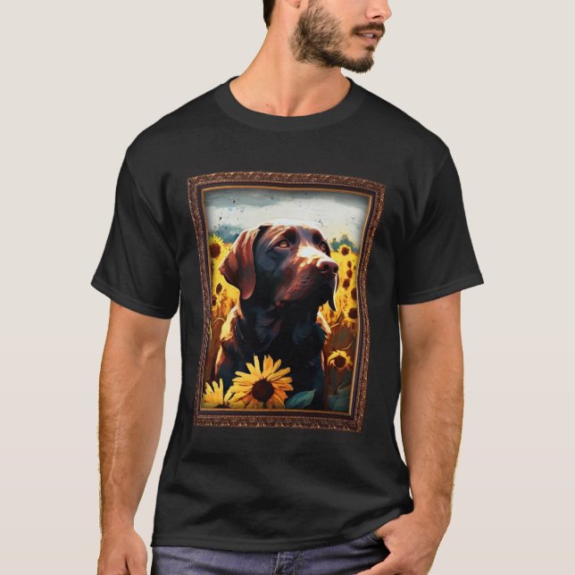 Chocolate Labrador Painting Sunflower Flower Mom W T-Shirt (Front)
