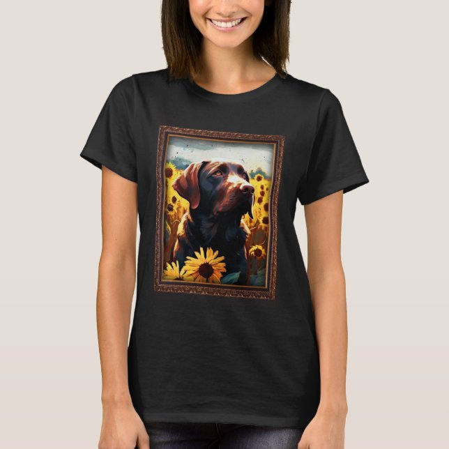 Chocolate Labrador Painting Sunflower Flower Mum W T-Shirt (Front)