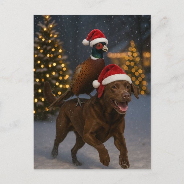 Chocolate Labrador & Partridge Christmas postcard (Front)