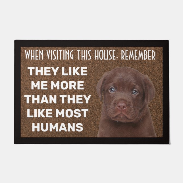 Chocolate Labrador personalised doormat (Front)