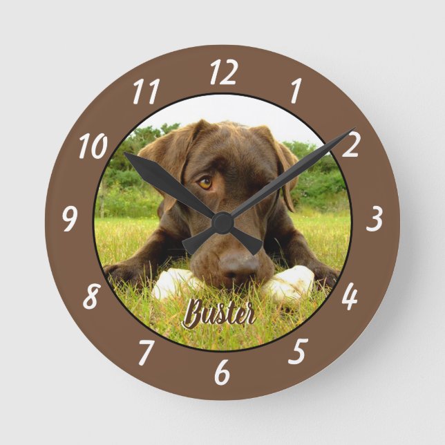 Chocolate Labrador Personalised Large Clock (Front)