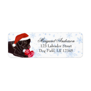 Chocolate Labrador Puppy Christmas Blue Snowflake Return Address Label