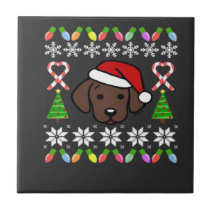 Chocolate Labrador Puppy Christmas Santa Oversized Ceramic Tile