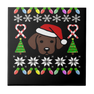 Chocolate Labrador Puppy Christmas Santa Oversized Ceramic Tile