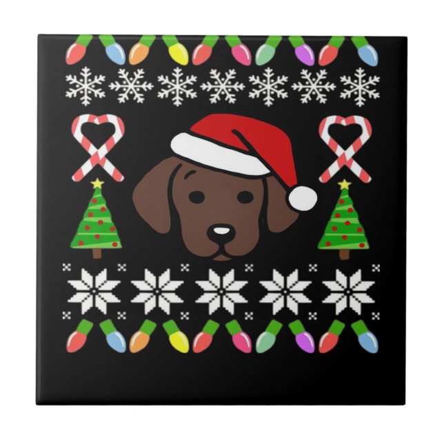 Chocolate Labrador Puppy Christmas Santa Oversized Ceramic Tile (Front)