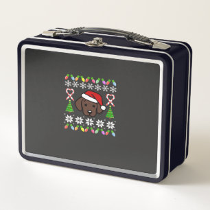Chocolate Labrador Puppy Christmas Santa Oversized Metal Lunch Box