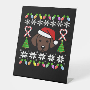 Chocolate Labrador Puppy Christmas Santa Oversized Pedestal Sign